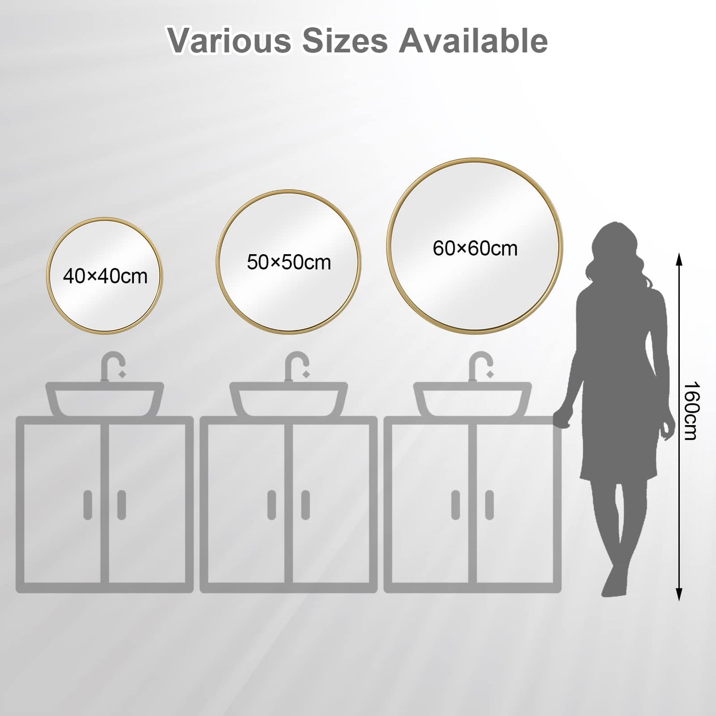 WOLTU Miroir Mural Ø40cm, Doré, Rond avec Cadre en Métal, Décoratif,Miroir Maquillage Moderne, Suspendu pour Salle de Bain, Chambre, Salon, Couloir