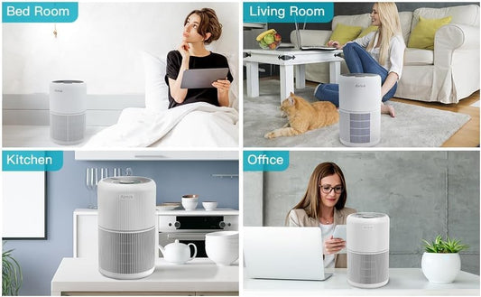 AIRTOK Purificateur d'air avec éponge parfumée, Purificatore d'aria H13 HEPA élimine 99,97% de la poussière, de la fumée et des odeurs d'animaux, air purifier avec veilleuse | 3 niveaux de vitesse