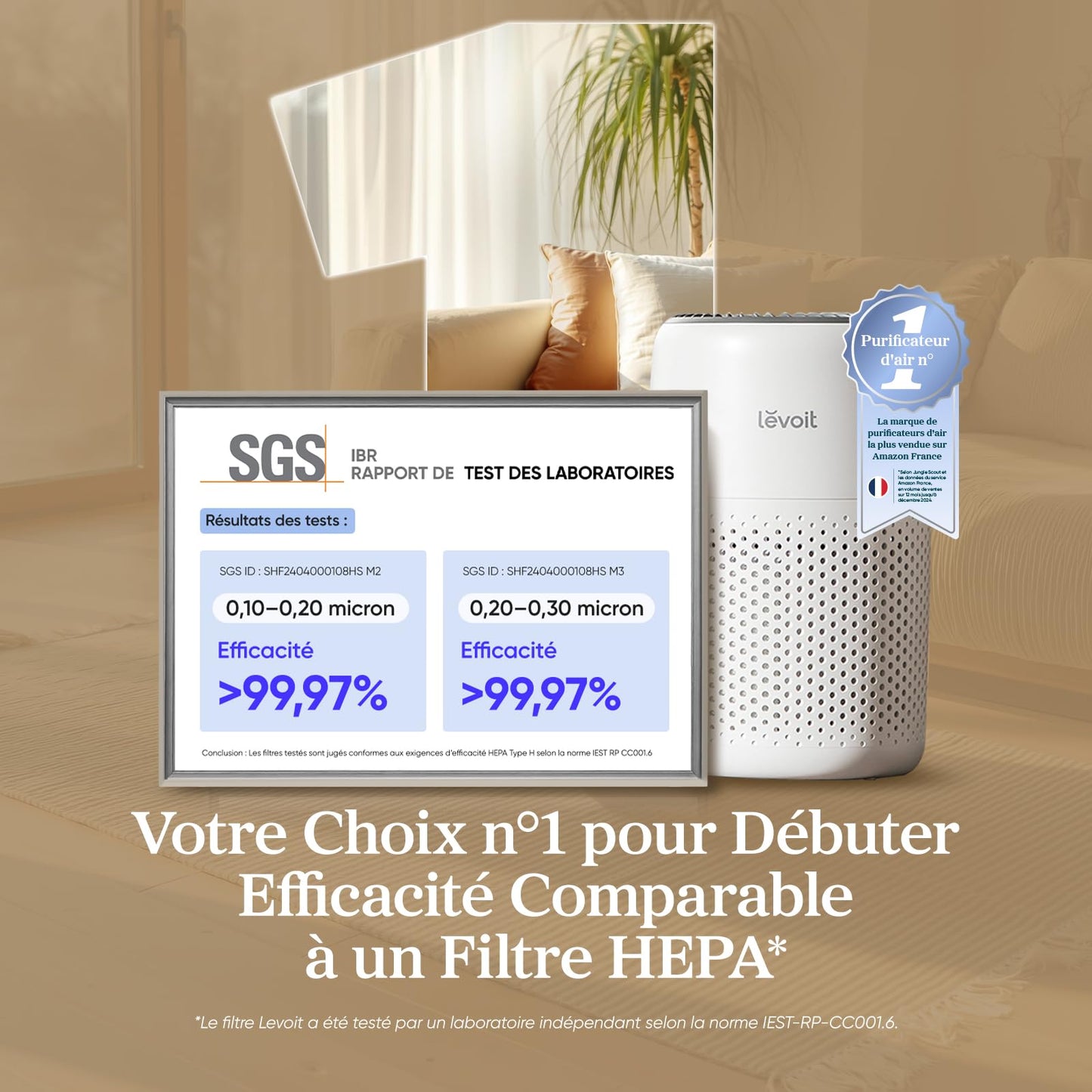 LEVOIT Purificateur d'Air Chambre, Filtration Efficace contre Allergies et Odeurs, Silencieux, avec Éponge d'Aromathérapie, 7W Économie d'Énergie, 3 Vitesses, Air Purifier HEPA pour Maison Bureau