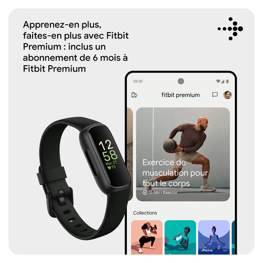 Google Fitbit Inspire 3 Bracelet d’activité sport et santé avec jusqu’à 10 jours d’autonomie de batterie et compatible avec Android et iOS, Parme, Noir intense