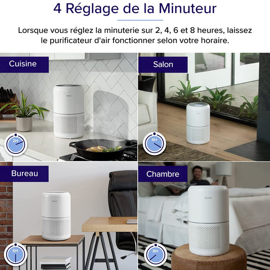 LEVOIT Purificateur d'Air Masion avec HEPA Filtre, CADR 187m³/h, 360° Purifier, 24dB Mode Veille, 100%Sans Ozone, avec 3 Vitesses, Minuterie, Capturer la Fumée Pollen Poussière Core 300