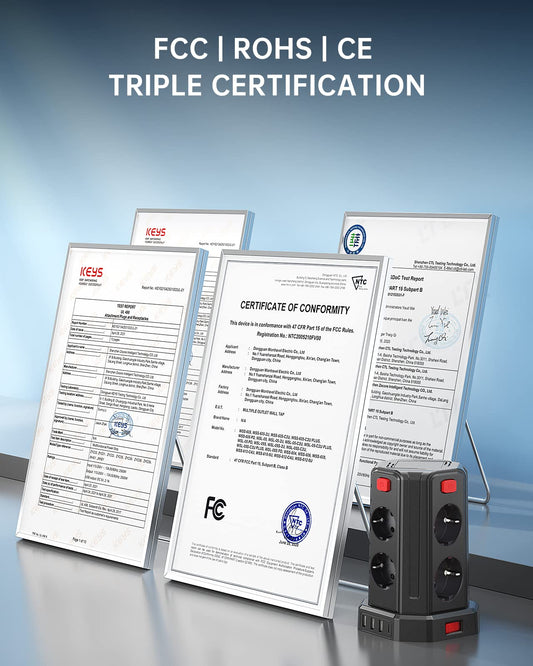 Multiprise avec Interrupteur, Sameriver Tour Multiprise 8 Prises et 4 USB, Multiprise USB Parafoudre et 4 Interrupteurs Rallonge Electrique 3M Câble la Maison et au Bureau