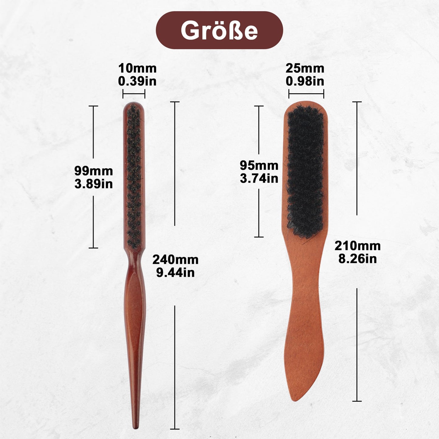 Lot de 2 brosses en poils de sanglier Sleek Bun Brosse Teasing Hair Bristle Brosse à barbe Hommes Poils naturels doux pour coiffer les cheveux et la barbe