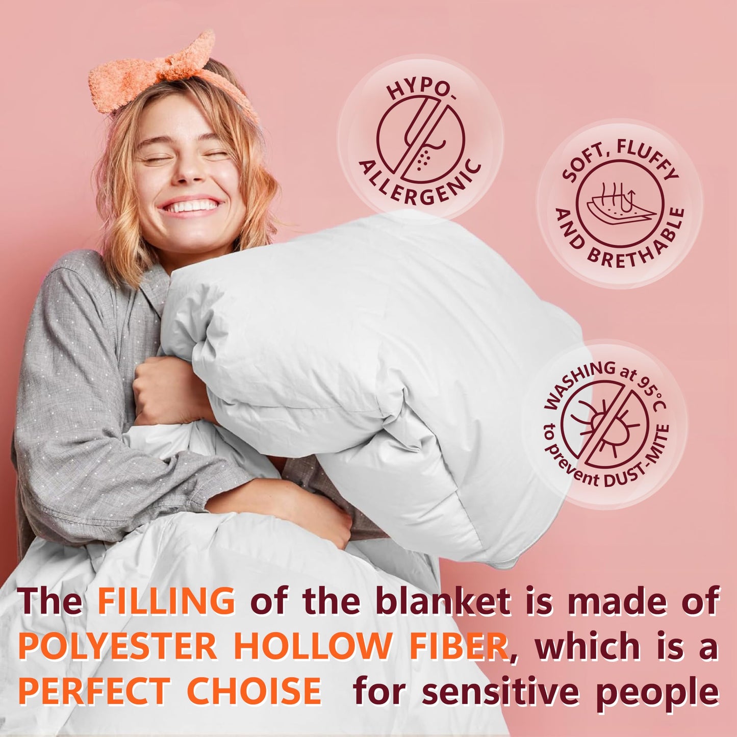 FAM Home Couette 140x200 en Microfibre Lavable Hypoallergénique Blanc I Couette 1 Personne