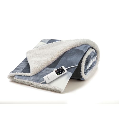 Imetec CaldoPlaid Tartan Grey, plaid chauffable, couverture électrique douce 160 x 120 cm, faible consommation, technologie adaptée, dispositif de sécurité, chauffage rapide, 6 températures, lavable
