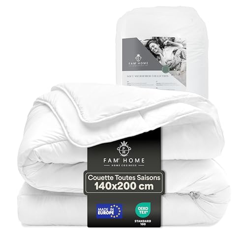 FAM Home Couette 140x200 en Microfibre Lavable Hypoallergénique Blanc I Couette 1 Personne