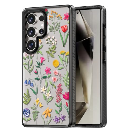 Rosarnnah Compatible avec Samsung Galaxy Ultra Coque mignonne esthétique – Durable antichoc de 2 m – Coque de téléphone avec motif de fleurs naturelles amusantes et tendance de 6,8 pouces, noir