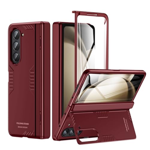 Coque Armure Antichoc pour Samsung Galaxy Z Fold 5 4 avec Protection de Charnière de Béquille Cachée Étui Robuste Protecteur d'écran Intégré, Rouge, pour Samsung Z Fold 4