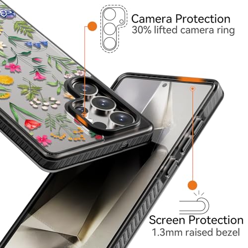 Rosarnnah Compatible avec Samsung Galaxy Ultra Coque mignonne esthétique – Durable antichoc de 2 m – Coque de téléphone avec motif de fleurs naturelles amusantes et tendance de 6,8 pouces, noir