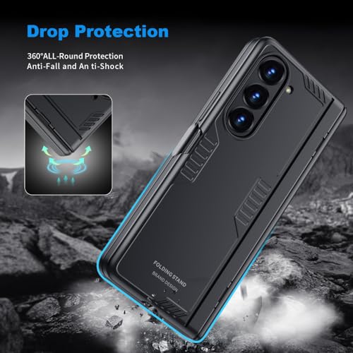 Coque Armure Antichoc pour Samsung Galaxy Z Fold 5 4 avec Protection de Charnière de Béquille Cachée Étui Robuste Protecteur d'écran Intégré, Rouge, pour Samsung Z Fold 4