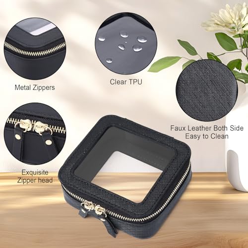 Pinkmik Trousse de maquillage transparente étanche pour cosmétiques et articles de toilette pour femme - Organiseur de sac à main et sac de voiture transparent avec fermeture éclair (noir, M + MINI)