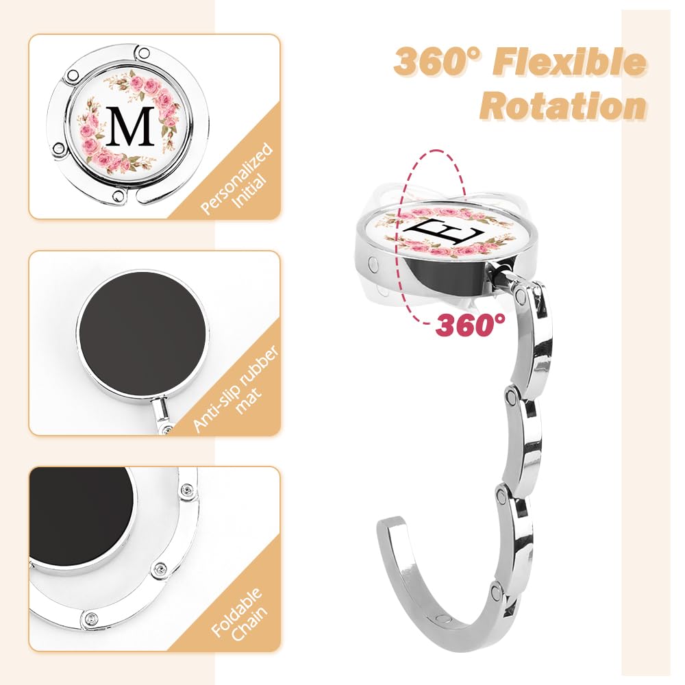 2PCS Lettre A-Z Crochet de Sac à Main, Accroche Sac à Main Initial Personnalisé pour Table, Porte Sac à Main Lettre Florale, Porte Sac à Main Pliable pour Femme, Crochet de Sac à Main pour Table (I)