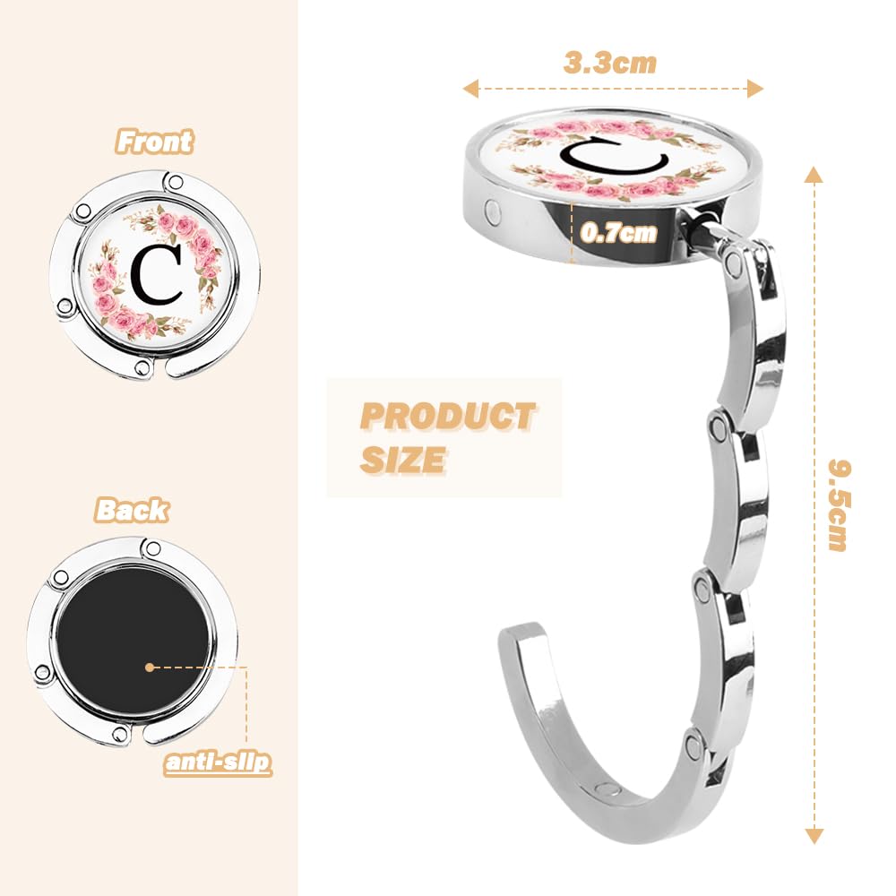 2PCS Lettre A-Z Crochet de Sac à Main, Accroche Sac à Main Initial Personnalisé pour Table, Porte Sac à Main Lettre Florale, Porte Sac à Main Pliable pour Femme, Crochet de Sac à Main pour Table (I)