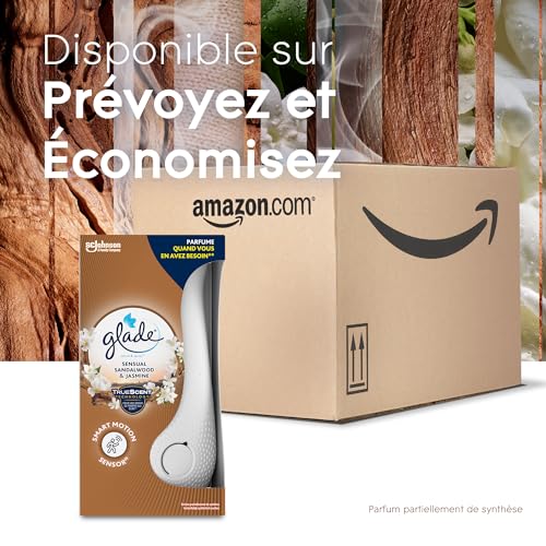 Glade Sense & Spray Diffuseur à Détection de Mouvement - Infusé Aux Huiles Essentielles - Jusqu'à 2 Mois de Parfum - Sensual Sandalwood & Jasmine - 1 Diffuseur + 1 Recharge