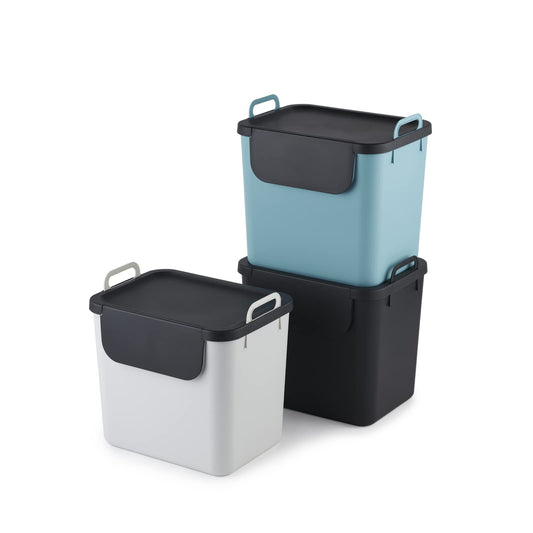 Jive Mülltrennsystem Set Set de 3 poubelles de tri 30l pour la cuisine, Plastique (PP recyclé), gris foncé/blanc/turquoise, 3 x 30l (39.8 x 29.8 x 50.1 cm)