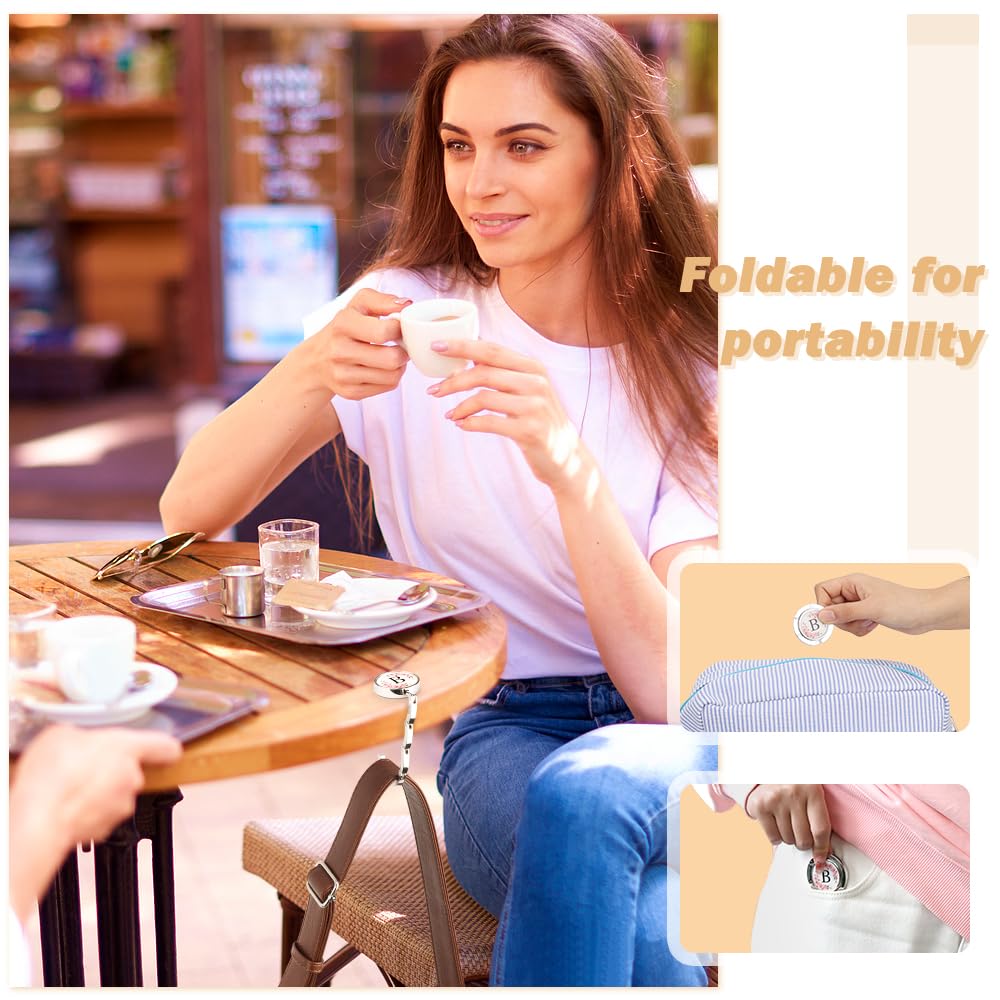 2PCS Lettre A-Z Crochet de Sac à Main, Accroche Sac à Main Initial Personnalisé pour Table, Porte Sac à Main Lettre Florale, Porte Sac à Main Pliable pour Femme, Crochet de Sac à Main pour Table (I)