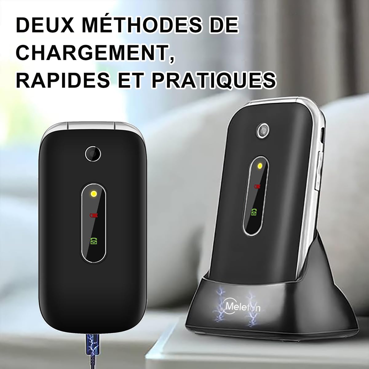 Melefon Téléphone Portable à Clapet pour Senior avec Bouton SOS,Touches d'Appel Rapide - Le pour Vos Parents