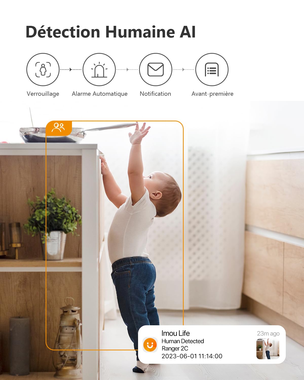 Imou 2K(3MP) Caméra Surveillance WiFi Intérieure Caméra 360° Connectée Smartphone avec Détection Humaine AI Suivi Intelligent Sirène Audio Bidirectionnel Compatible Alexa pour Bébé/Animaux