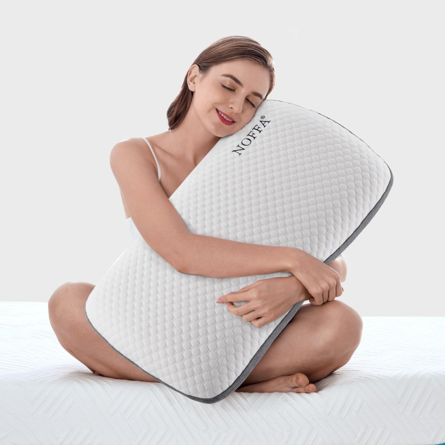 NOFFA Oreiller Ferme Epais Memoire Forme | Rectangulaire 40x60 | Oreiller Dur Plat Confort du Sommeil | Coussin Orthopédique Cervicale Viscoelastique - Housse Lavable