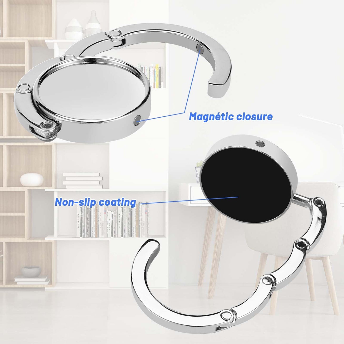 Collazoey 2x Crochet de sac à main, Accroche sac pliable en métal Anti-dérapant pour table ou Bureau suspension sac à main, Petits Objets