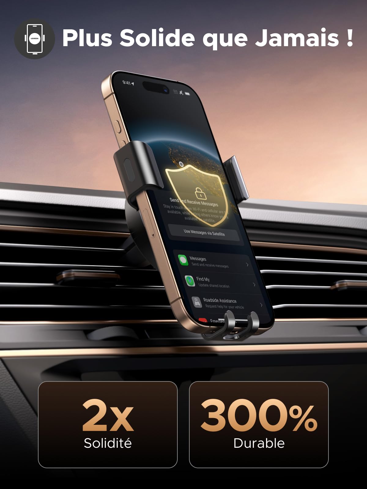 UGREEN Support Téléphone Voiture Gravité Grille Aération Porte Smartphone Voiture Ventilation Accroche Téléphone Auto Compatible avec iPhone 17 Pro Max Air 16 15 14 Galaxy S25 Ultra S24 (Gris)