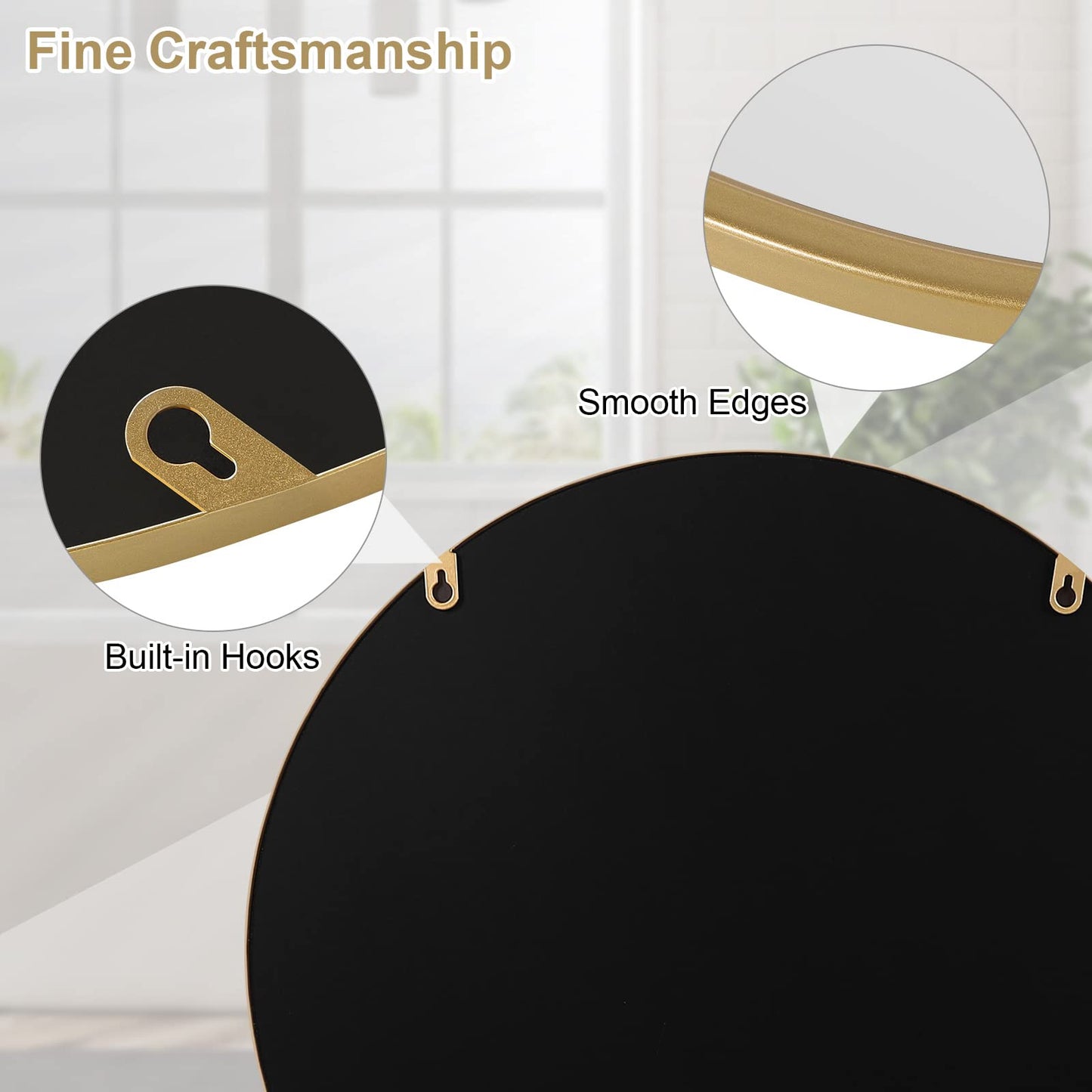 WOLTU Miroir Mural Ø40cm, Doré, Rond avec Cadre en Métal, Décoratif,Miroir Maquillage Moderne, Suspendu pour Salle de Bain, Chambre, Salon, Couloir