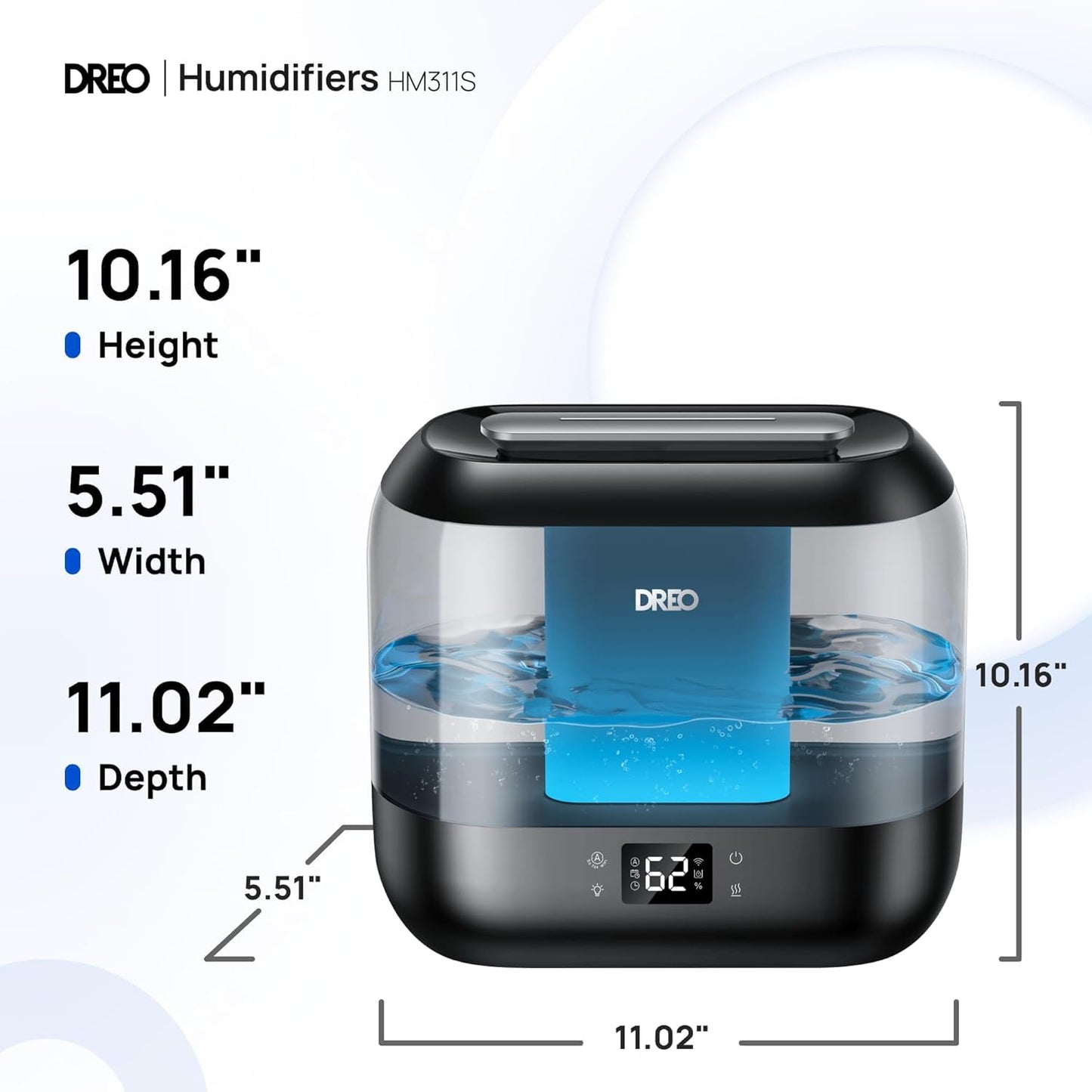 Dreo Smart Humidificateur pour chambre à coucher, Top Fill 4L Humidificateur de brume fraîche surdimensionné avec diffuseur d'huile et veilleuse, 32H d'autonomie, Silencieux pour la maison, le bureau