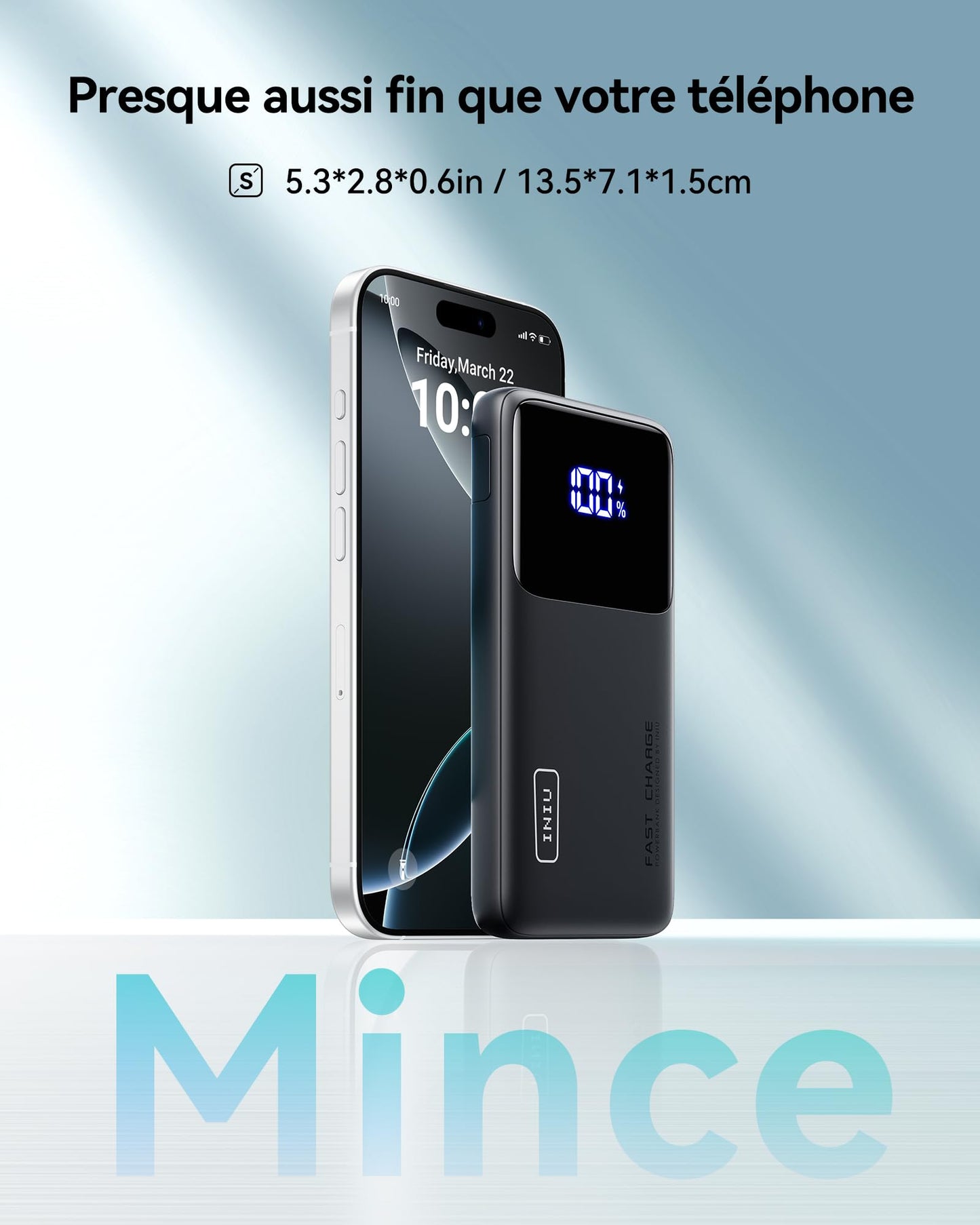 INIU Batterie Externe, 22.5W 10000mAh Power Bank, Batterie Portable USB C Input & Output PD3.0 QC4.0 Charge Rapide Powerbank Compatible avec iPhone 16 15 14 13 12 Pro Max Plus Samsung iPad Pro etc