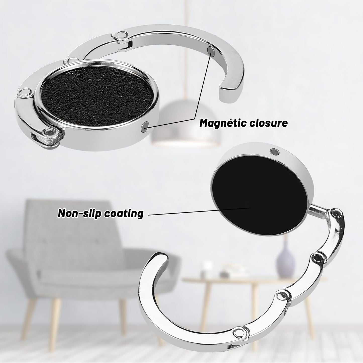 Auauraintt Lot de 2 crochets de table et de sac, pliable, antidérapant, jusqu'à 3 kg, pour sacs au bureau, restaurant, cintre à vêtements (noir flash)