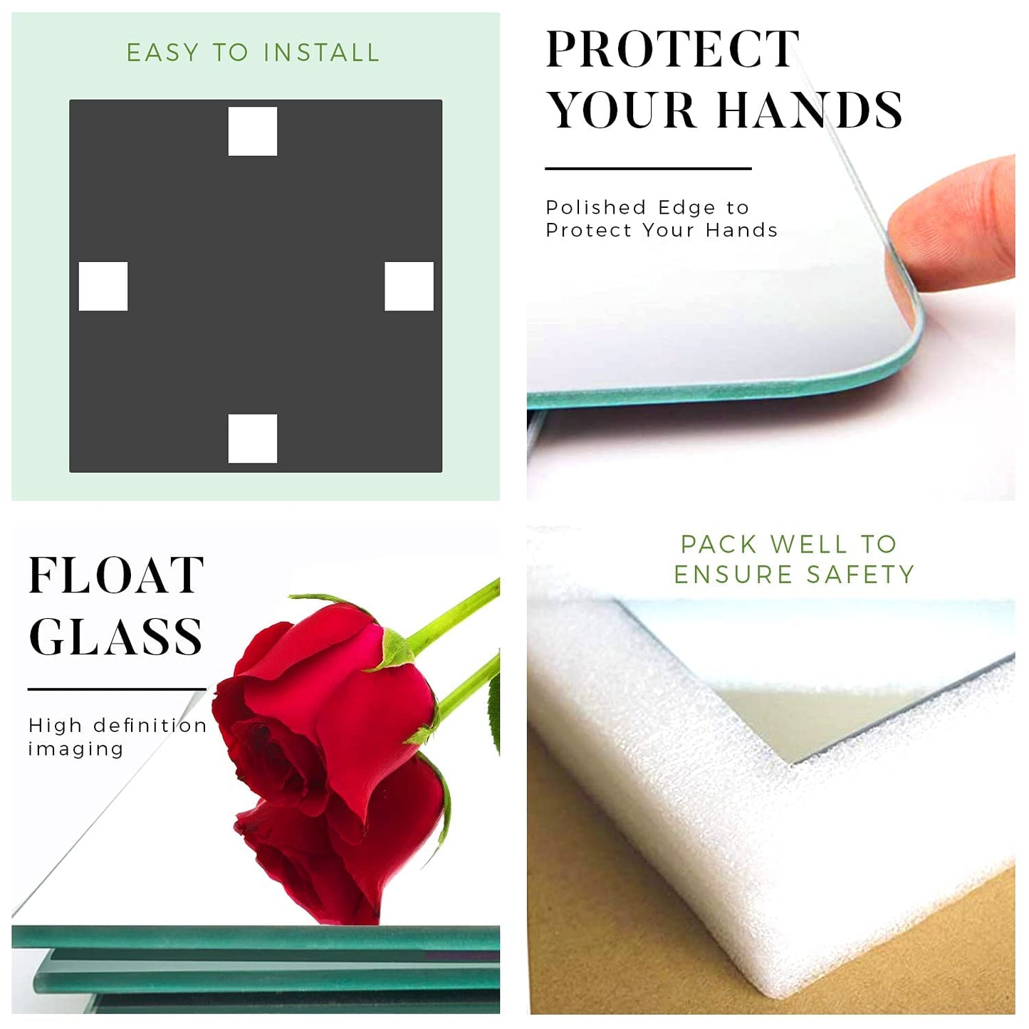 Sqinor Miroir Mural Rectangulaire, Miroir Adhesif Mural, Grand Miroir Rectangulaire Long Autocollant Verre Miroir Mural pour Chambre Salon Porte 35x35 cm