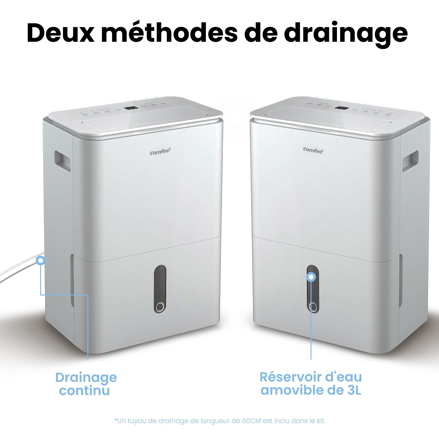 COMFEE' Déshumidificateur 2-EN-1,Elimine l'humidité jusqu'à 16L-Jour, Purification d'air avec ioniseur, 4 Modes, Fonction Air Swing, Contrôle APP, Idéal pour pièces de 29-44㎡, Easy Dry 16