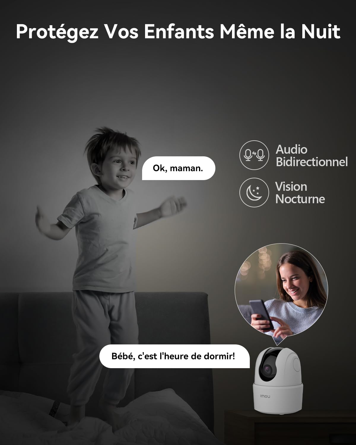 Imou 2K(3MP) Caméra Surveillance WiFi Intérieure Caméra 360° Connectée Smartphone avec Détection Humaine AI Suivi Intelligent Sirène Audio Bidirectionnel Compatible Alexa pour Bébé/Animaux