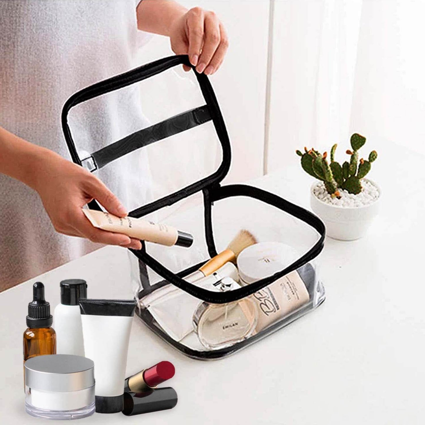 Trousse de Toilette Transparente, 2 Pièces - PVC, Convient aux Cosmétiques et Shampooings - Pour Voyage et Avion