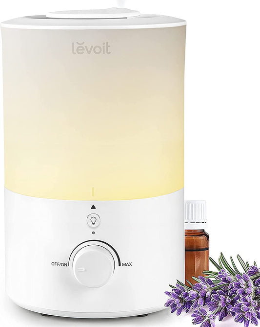LEVOIT Humidificateur d'Air Chambre 3L Top-Fill, 25H d'Autonomie, <28dB Ultrasonique Silencieux, avec Veilleuse, Diffuseur, Arrêt Automatique, Buse à 360°, Brume Froide, Sans BPA pour Dual 150