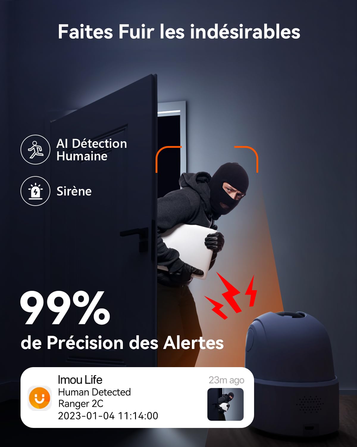 Imou 2K(3MP) Caméra Surveillance WiFi Intérieure Caméra 360° Connectée Smartphone avec Détection Humaine AI Suivi Intelligent Sirène Audio Bidirectionnel Compatible Alexa pour Bébé/Animaux