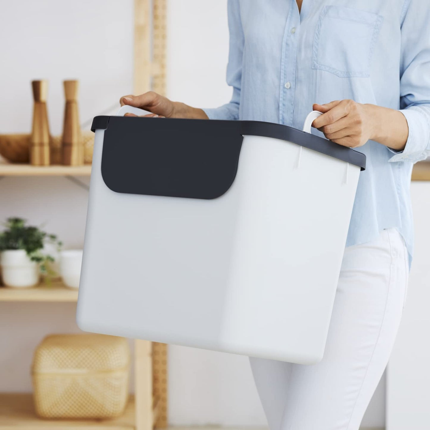 Jive Mülltrennsystem Set Set de 3 poubelles de tri 30l pour la cuisine, Plastique (PP recyclé), gris foncé/blanc/turquoise, 3 x 30l (39.8 x 29.8 x 50.1 cm)