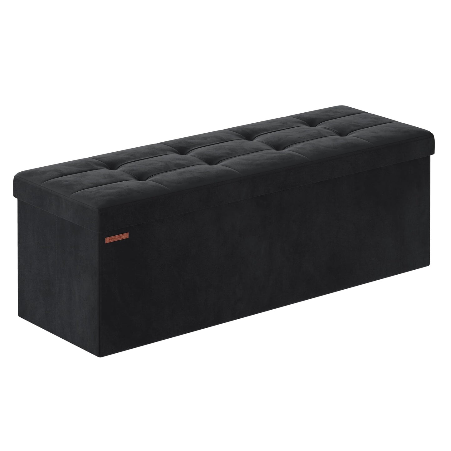 SONGMICS Banc de Rangement, Pouf Pliable, 38 x 110 x 38 cm, Bout de Lit, Repose-Pieds, Coffre de Rangement, Charge jusqu'à 300 kg, pour Salon, Chambre, Entrée, Noir d'encre LSF277B01