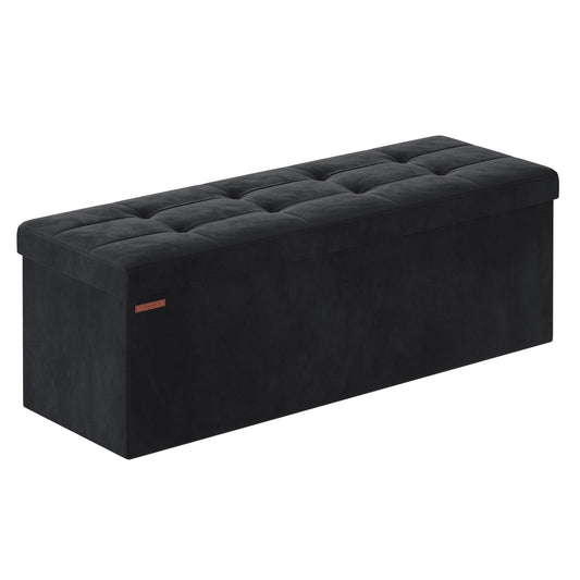 SONGMICS Banc de Rangement, Pouf Pliable, 38 x 110 x 38 cm, Bout de Lit, Repose-Pieds, Coffre de Rangement, Charge jusqu'à 300 kg, pour Salon, Chambre, Entrée, Noir d'encre LSF277B01