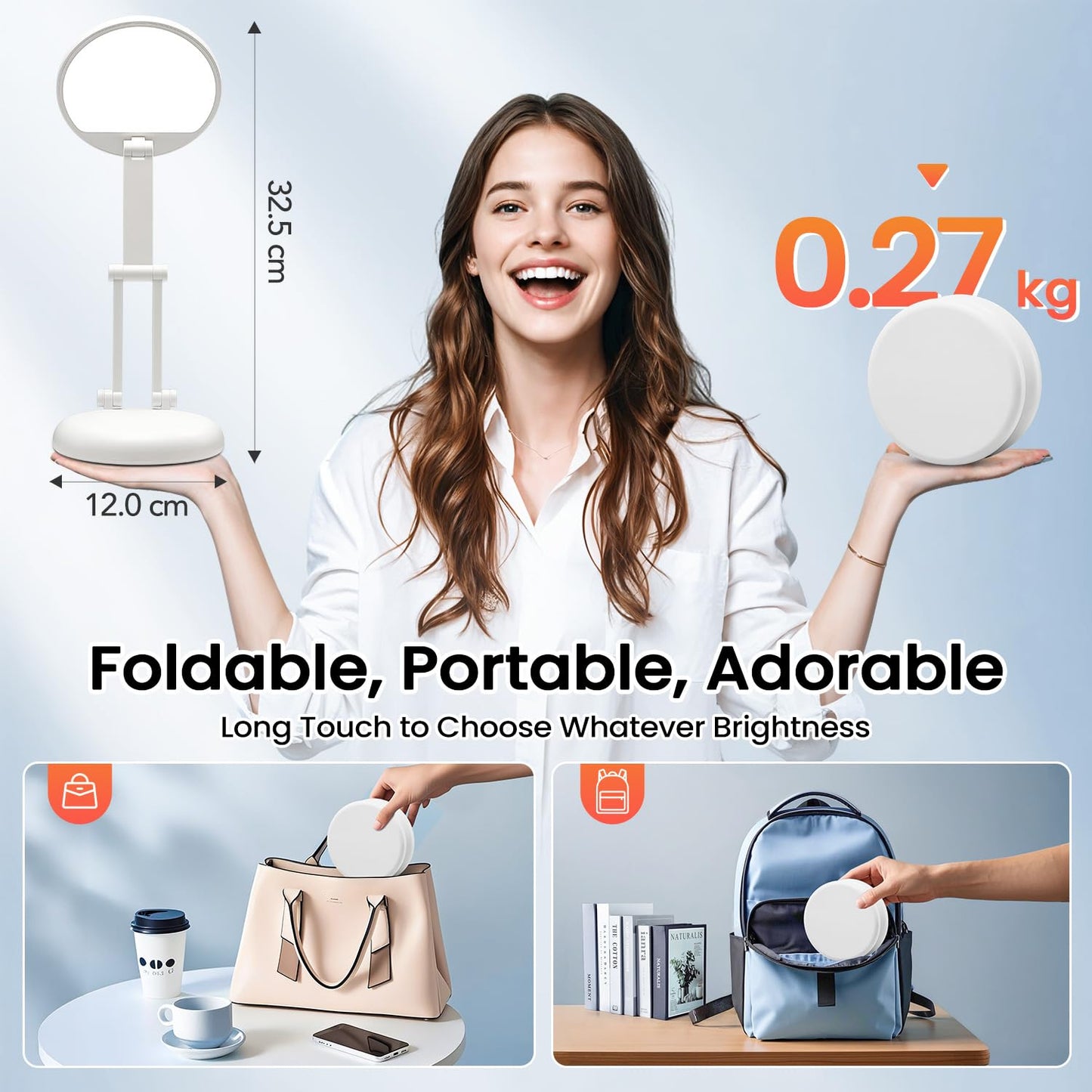 One Fire Lampe de Bureau LED Rechargeable, 3600mAH +9 Niveaux de Luminosité Lampe LED Rechargeable Sans Fil & Pliable & Portable, Lumiere Sans Fil Pour Bureau et Chevet