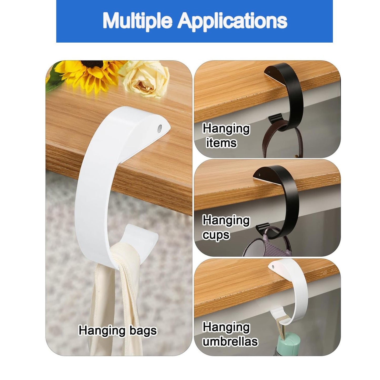 Yuandream Crochet de sac à main, 3 Pièces Supports de Sac pour Table, En forme de C, Porte Sac Métal, Accroche Sac a Main pour Table, pour Sacs à Main au Bureau, au Restaurant, Cintre