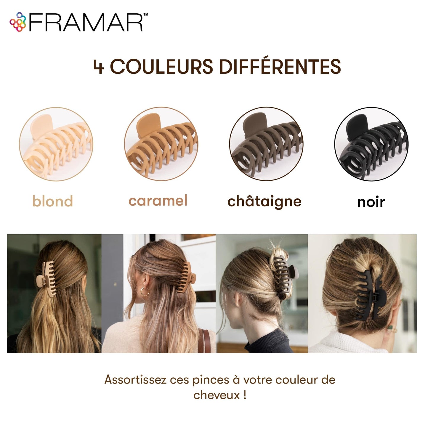FRAMAR Grosse Pince Cheveux Femme - Pince a Cheveux Femme, Pinces à Cheveux Pour Femmes, Pince à Cheveux Femme, Pince Crabe Cheveux Femme, Hair Clip, Pinces Cheveux, Grande Pince Cheveux – Neutre 4pc