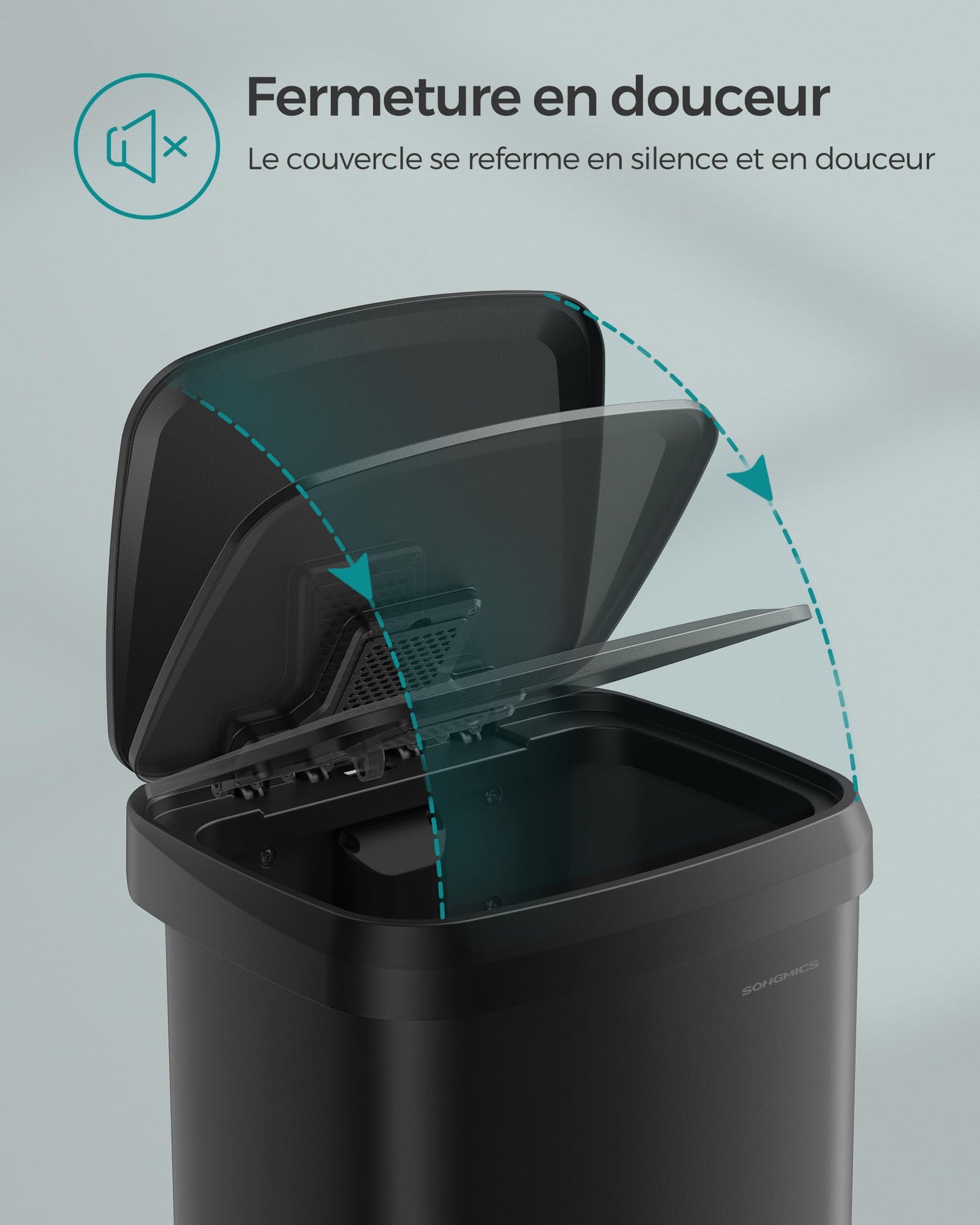 SONGMICS Poubelle de Cuisine, 50L, Poubelle à Pédale en Métal avec Couvercle, Grande et Haute, Noir LTB530B5002