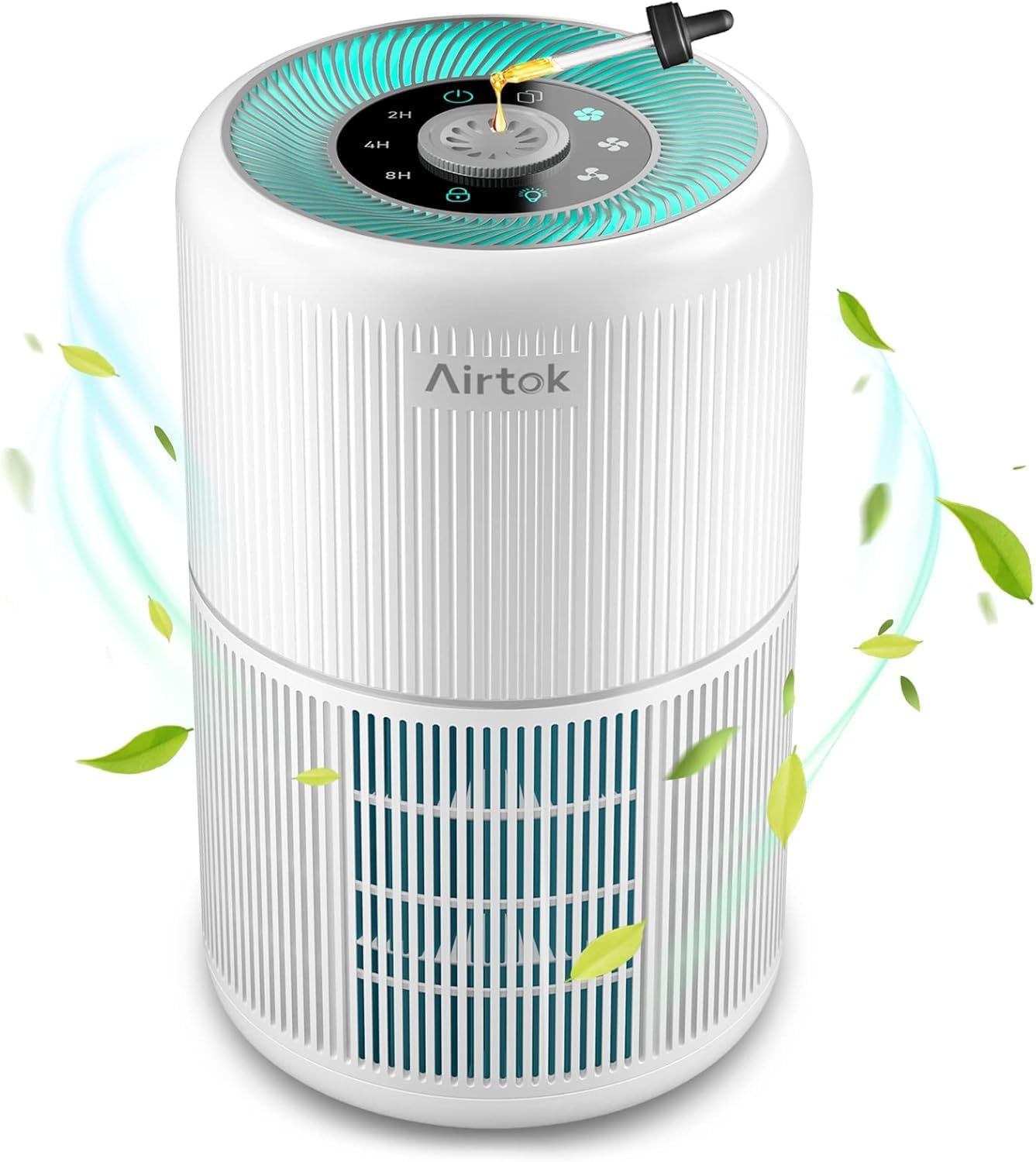 AIRTOK Purificateur d'air avec éponge parfumée, Purificatore d'aria H13 HEPA élimine 99,97% de la poussière, de la fumée et des odeurs d'animaux, air purifier avec veilleuse | 3 niveaux de vitesse