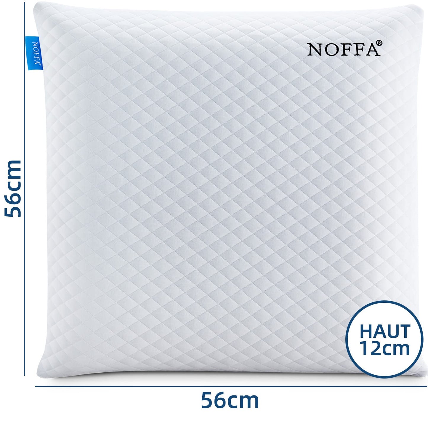 NOFFA Oreiller à Mémoire de Forme 56 x 56 x 12 cm, Grand Coussin Canape, Housse Qui s'enlève et Se Lave (56 x 56 cm)