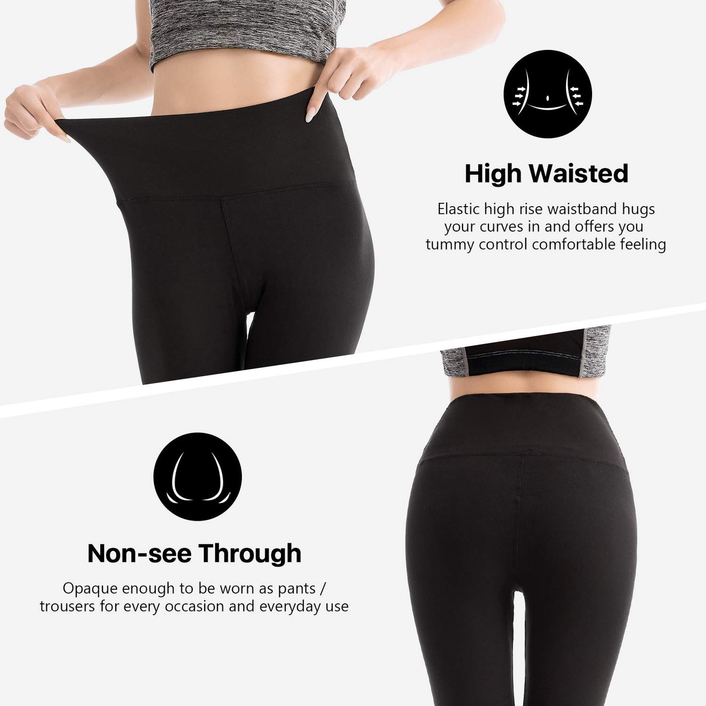 SINOPHANT Legging Femmes Pantalon de Sport, Jegging Taille Haute Femme Yoga Opaque Doux Grande Taille(#1 pièces noir,L-XL)