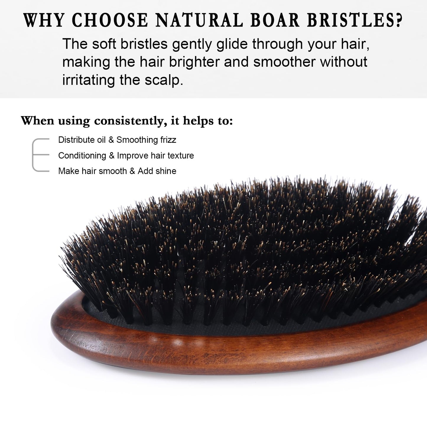 BESTOOL Brosse à Cheveux en Poils de Sanglier Brosse pour Femme Homme Enfant pagaie en Hêtre Poils naturels Brosse pour Cheveux Fins et Fins, amélioration de la Texture des Cheveux (hêtre)