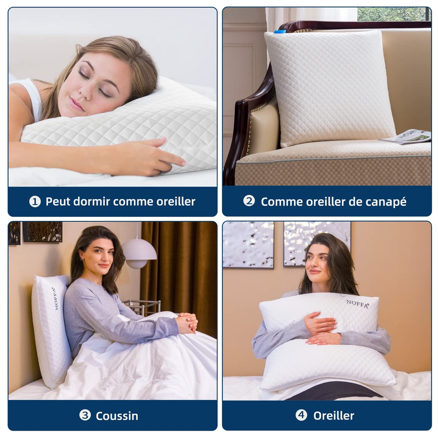 NOFFA Oreiller à Mémoire de Forme 56 x 56 x 12 cm, Grand Coussin Canape, Housse Qui s'enlève et Se Lave (56 x 56 cm)