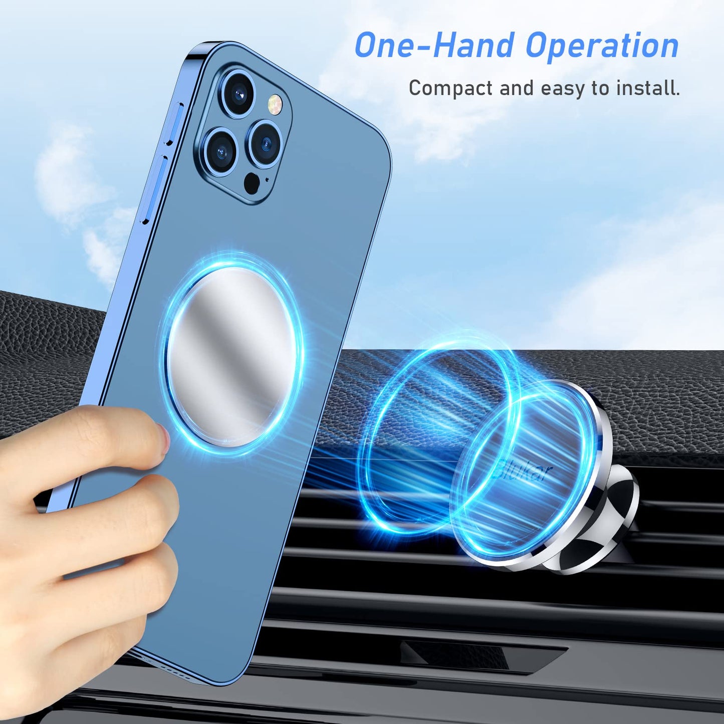 Blukar Support Téléphone Voiture Magnétique, Porte Telephone Voiture Aimanté Grille Aération, Super Solide Facilité&d'installation&Aimant Puissant&360°Rotation pour iPhone 17/16/15& 4-6.7" Smartphone