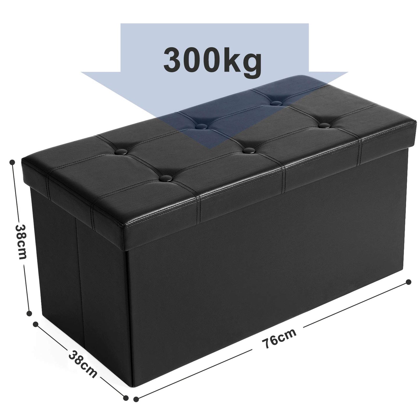 SONGMICS Banc de Rangement Pliable 80L, Coffre, Tabouret, Repose-pieds, Bout de Lit, Charge Statique Maximale 300 kg, Revêtement en PVC, Rembourré, Noir LSF105