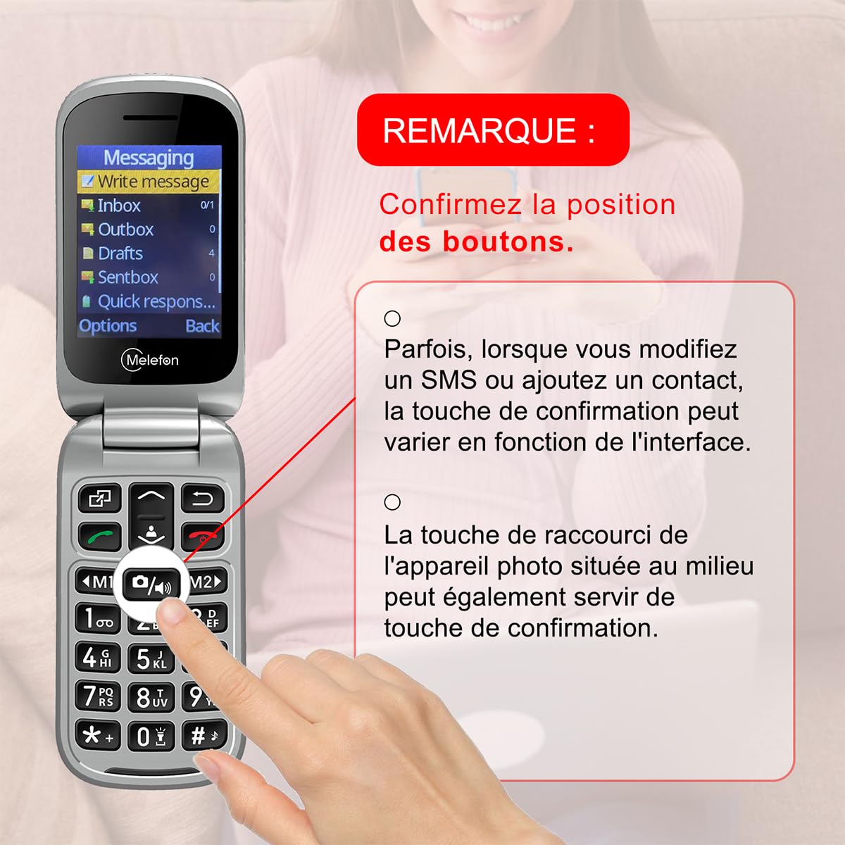 Melefon Téléphone Portable à Clapet pour Senior avec Bouton SOS,Touches d'Appel Rapide - Le pour Vos Parents